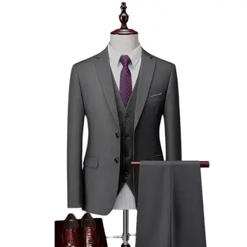 2023 Нов бизнес официален костюм от три части плоска шлеп яка голям размер плътен цвят костюм Мъжка сватба Terno Masculinos Completo