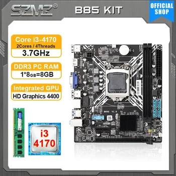 SZMZ B85 дънна платка LGA 1150 комплект с i3 4170 CPU 8GB DDR3 RAM Combo Placa Mae 1150 Desktop Assembly Kit LGA1150