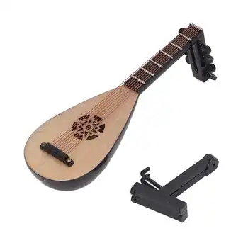лютня модел орнаменти симулация пипа китайска китара струнен инструмент декор миниатюрни музикални инструменти за кукла