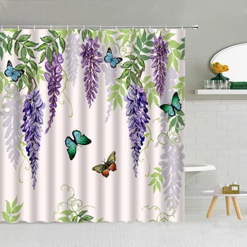 3D лилаво цвете пеперуда стрелба баня SET акварел къща Начало декор плат полиестерни тъкани паравани за баня тоалетна декор