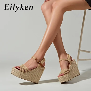 Eilyken 2024 Ново лято Open Toe платформа клинове жени сандали мода тъкат високи токчета катарама каишка женски обувки размер 43