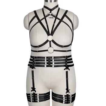 Body Full Harness For Busty Women's 2PC Sexy Plus Size Lingerie Erotic Stocking Sword Belt Punk Goth Fetish Garter Exotic Rave