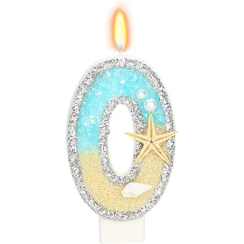 Birthday Candle Beach Starfish Sequins Number Cake Candles 3inch HappyBirthday Candle Cake Topper Decoration for Birthday Part