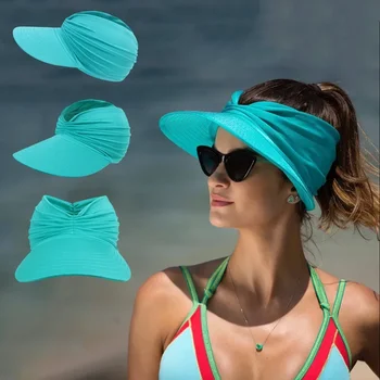2022 Нова лятна плажна шапка Голяма козирка Слънчеви шапки за жени Външна UV защита Топ празна спортна бейзболна шапка