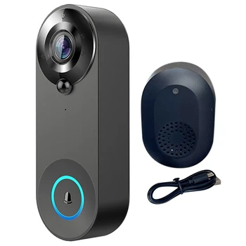 Видео звънец черен видео звънец Poe Smart 2K + кабелен Poe видео домофон с камбанен звън Двупосочно аудио работи с