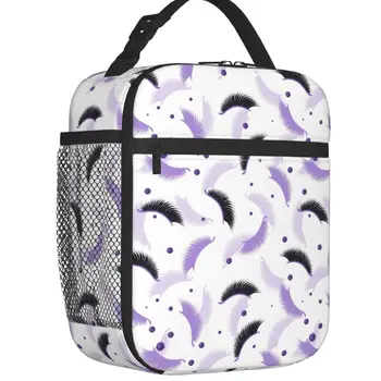 Eyelash Eyes Insulated Lunch Tote Bag Lashes with Purple Glitter Effect Seamless Cooler Thermal Bento Box for Work School Travel