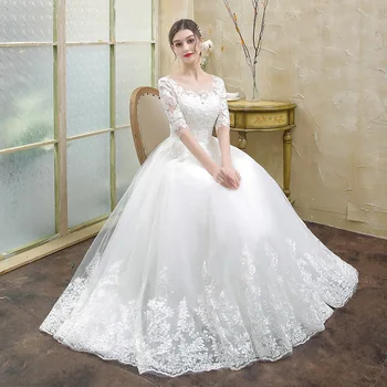 2020 Нова мода прост корейски стил дантела резервоар цветен печат топка рокля сватбена рокля estidos de noivas CC дълъг ръкав изоставане