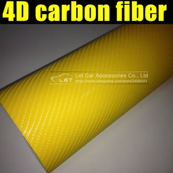  кола стайлинг ярко 4D жълто въглеродни влакна винил филм цветни гланцови въглеродни влакна винил филм автоматично опаковане винил обвивка фолио
