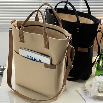 Hylhexyr 2023 Случайни платно голяма пазарска чанта жени чанти памук рамо crossbody чанти купувач чанта чанта с цип