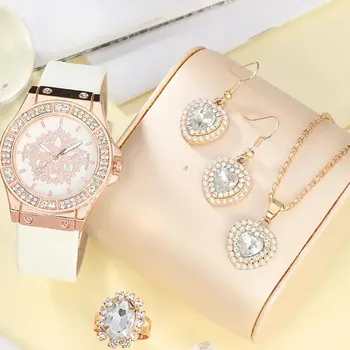 Нов 5бр комплект часовници жени кожена лента дами гледате прост случайни дамски аналогов ръчен часовник подарък Montre Femme