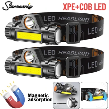 XPE + COB LED глава факел двоен източник на светлина фар USB зареждане главата фенер безстепенно затъмняване фенерче за нощно бягане
