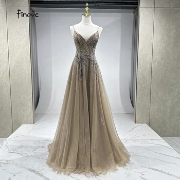 Finove луксозни вечерни рокли 2023 Нов стил V врата спагети каишка дълго A-Line Арабия абитуриентски рокли за жени парти