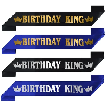 черно синьо рожден ден крал крило мъже момче 30-ти 40-ти 50-ти 60-ти Честит рожден ден парти сатенена панделка презрамка декорация
