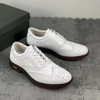 Професионално голф обучение за мъжки черни бели обувки за фитнес Мъжки обувки за голф от естествена кожа Мъжки обувки против хлъзгане Мъжки обувки за ходене