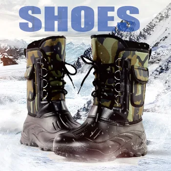 Мъжки открит зимен водоустойчив сняг високи обувки риболов ски туризъм армейски ботуши плюс кадифе термични камуфлажни военни тактически ботуши