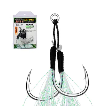 5pair/lot 11#-20# Jigging Assist Hook Fly риболов кука бодлива двойно остри куки с конец перо морски рибарска кука риболовни принадлежности