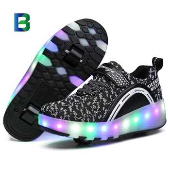 Детски регулируеми ролкови обувки, LED модни маратонки