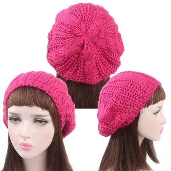Fashion Lady Girl Twisted Hemp Flower Beret Women Warm Knitted Beanie Hat Multicolor Winter Handmade плетене кабел капачка YD010