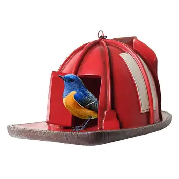 Открит висяща къщичка за птици на открито висяща къщичка за птици реколта стил пожарникар открит декор пожарни каски Birdhouse градина