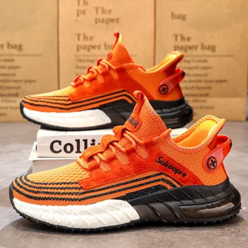 Висококачествени модерни унисекс оранжеви обувки за бягане Дишаща материя Мъжки обувки за бягане Комфортни леки мъжки обувки за обучение
