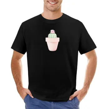 Розов цъфтящ акварел кактус тениска тениска за момче извънгабаритни тениски за мъже