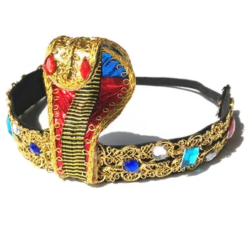 Корона Египет кралица косплей Хелоуин златен скъпоценен камък Клеопатра змия форма шапки маскарад обличане подпори