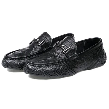 Мъжки мокасини Естествена кожа шофиране обувки Casual марка мокасини обувки мъжки приплъзване на обувки крокодил модел на мокасини