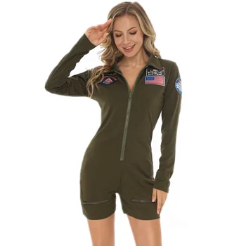 Top Gun Cosplay Авиаторска униформа на американските военновъздушни сили Хелоуин костюми за жени Възрастен армия зелен военен пилот гащеризон
