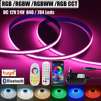 Tuya WIFI Bluetooth RGB RGBWW RGBCCT COB LED лента 12V 24V TV подсветка стая декорация Led лента диод гъвкави панделка светлини