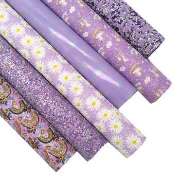 Pearls Beading Glitter Кожени листове Rainbow Daisy Flowers Unicorns Персонализиран блестящ кожен лист за DIY Craft 8.2 