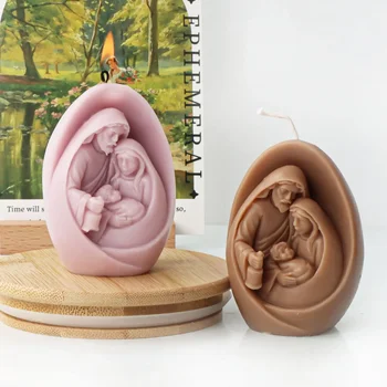3D Исус и семейство Дева Мария Силиконова свещ мухъл DIY ръчно изработени ароматерапия мазилка занаяти смола сапун вземане форми Начало декор