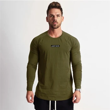 Muscleguys марка фитнес дълъг ръкав T риза мъжки есен фитнес облекло памук случайни спортни тениски мъже O-образно деколте тънък годни тениска