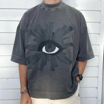 Нова модна марка КЪЩА НА ГРЕШКИТЕ Пяна печат Окото на истината Loose Удобни летни тениски Тениска Мъже Дамско облекло