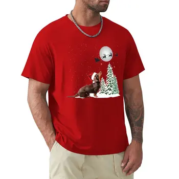 Dachshund Looking at Christmas Reindeer T-Shirt graphics hippie clothes vintage clothes t shirt for men