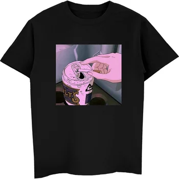 Пушене с пепелник Мъжка тениска Тъжен аниме Vaporwave тениска естетически Япония Otaku мъжки / женски ежедневни тениски