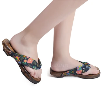 Geta Clogs Жени Японски традиционен печат дървени Paulownia Cosplay Kimono Summer Открит Sliipers сандали Flip Flop