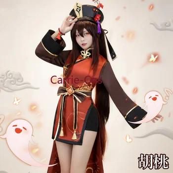 Carrie-Cos Hutao Cosplay костюм игра Genshin въздействие Hutao косплей костюм секси жени костюм Хелоуин рокля чорапи шапка пълен комплект