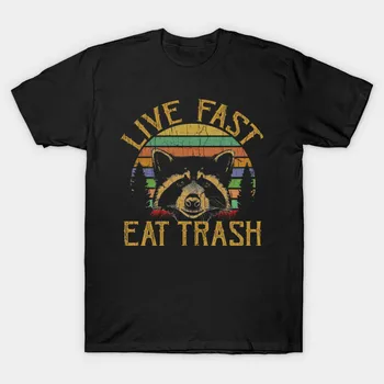 Мъжка тениска Live Fast Eat Trash Funny Racoon Trash Panda Tshirt Дамска тениска Мъжка памучна тениска Harajuku