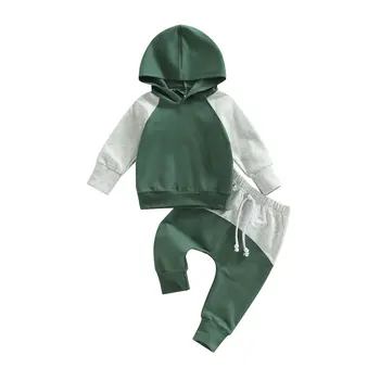 Есен Малко дете новородено бебе момчета дрехи комплекти дълъг ръкав контраст цвят качулка върховете + шнур дълги панталони костюми