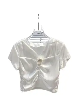 2023 Дамско облекло Новата блуза с къс ръкав V яка 0817