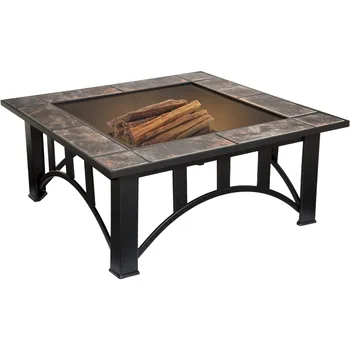 Pure Garden 50-107FW Fire Pit Table – 33-инчова квадратна горяща външна камина с 25lbs Кутия от Fatwood Kindling Black & Orange