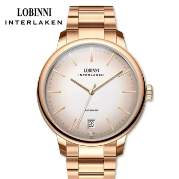 LOBINNI All Rose Gold Lady Автоматичен механичен часовник Сапфирено стъкло Miyota 9015 Часовник за движение 8.5MM ултра-тънки дамски часовници