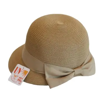 Жените навита лък сламена шапка сладък елегантен анти UV защита японски пътуване слънцезащитен кофа шапка