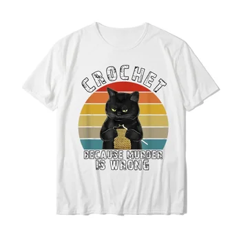 Смешни котка реколта карикатура тениска плетене на една кука, защото убийството е погрешно отпечатани T риза гореща продажба случайни мода улично облекло мъж Tees