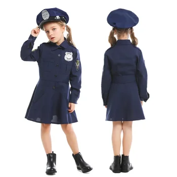 Детски момичета Полицейска рокля Детско парти Карнавал Косплей Полицай Офицерски костюм Хелоуин Ролева игра Костюм за полицейско облекло