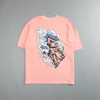 DARC SPORT PREMIUM Pink WOLVES Print 100% памучна тениска Loose Oversized Мъже Дамска тениска Хип-хоп върхове Улично облекло Унисекс тениски