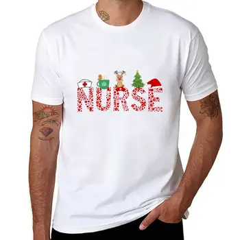 Коледна медицинска сестра - горещ шоколад, елен, коледно дърво, тениска с шапка на Дядо Коледа тениска за момче тениски мъже