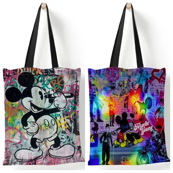 Disney платно чанти аниме Мики Мини рамо чанти за момичета голям капацитет пазарски чанти преносим сладък съхранение торбичка подарък