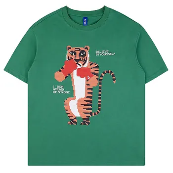 2023 Лятна ретро тигрова щампа тениска памук Harajuku хлабав топ тройници мъжки двойка улично облекло тениска хип-хоп реколта O-образно деколте тениска