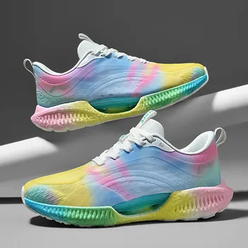Висококачествени модни цветни обувки за бягане Мъже жени дишащи професионални дизайнерски маратонки Мъжки спортни обувки за бягане Мъже